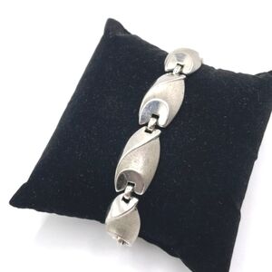 Crown Trifari Bracelet Signed Smooth and Frosted Silver Links